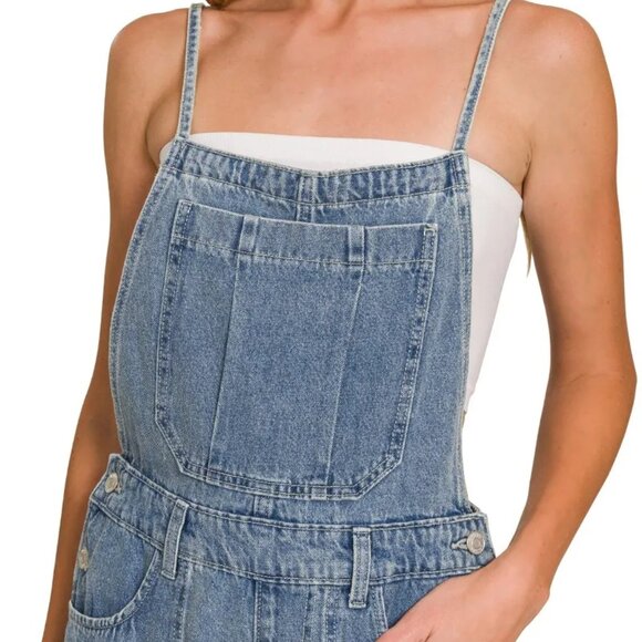 Zenana Denim Medium Washed Wide Leg Overalls - Picture 7 of 15
